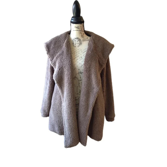 Easel Teddy Coat Brown Open Front Hoodie Size S - Picture 6 of 8